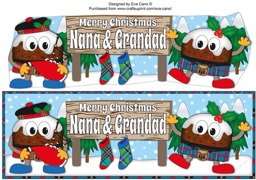Crazy Scottish Christmas Puddings with big sign NANA & GRANDAD large dl