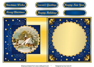 Christmas Church Fold Back in Blue