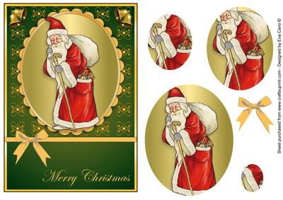 Vintage Santa Pyramid Card Front in Green