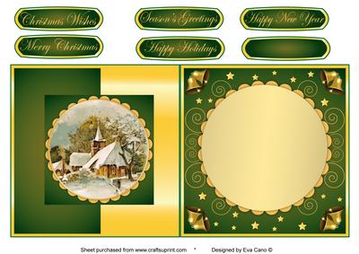 Christmas Church Fold Back in Green