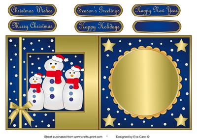 Snowman Family Fold Back Blue