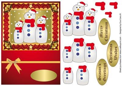 Snowman Family Decoupage Red