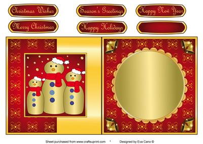 Gold Snowman Family Fold Back Red