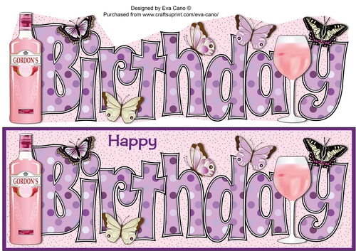 Pink Gin & Butterflies BIRTHDAY large dl