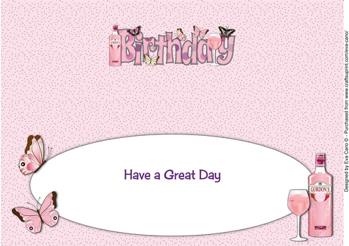Pink Gin & Butterflies BIRTHDAY large dl 3 insert
