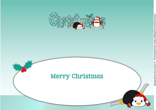 Christmas Fat Penguins Skiing CHRISTMAS large dl insert