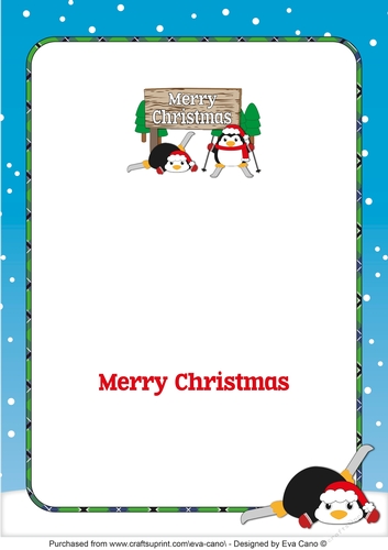 Christmas Fat Penguins Skiing with sign CHRISTMAS a5 insert