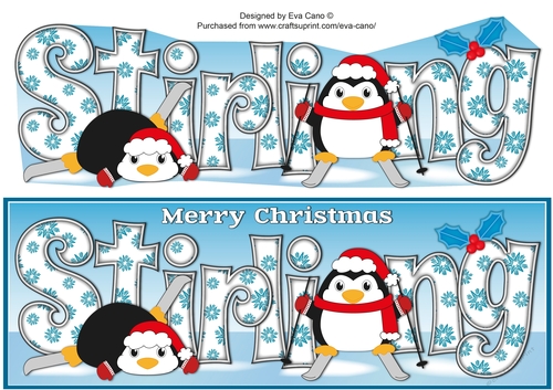 Christmas Fat Penguins Skiing STIRLING large dl