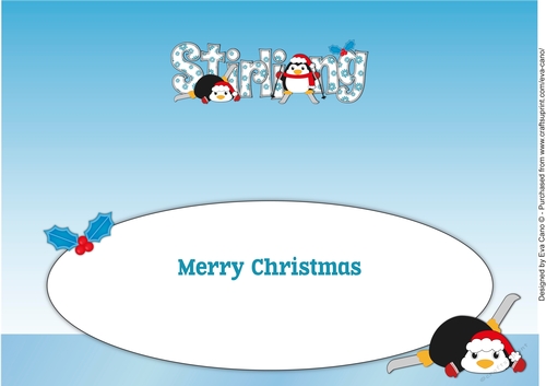 Christmas Fat Penguins Skiing STIRLING large dl insert
