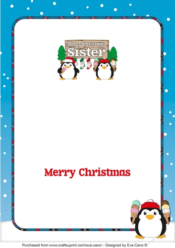 Christmas Fat Penguins Eating Ice Cream with sign SISTER a5 insert