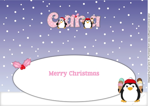 Christmas Fat Penguins Eating Ice Cream CARA large dl insert