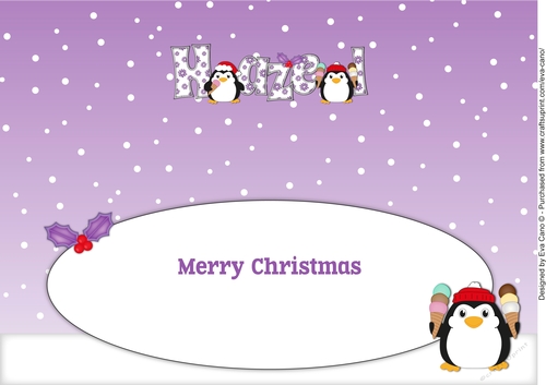 Christmas Fat Penguins Eating Ice Cream HAZEL large dl insert
