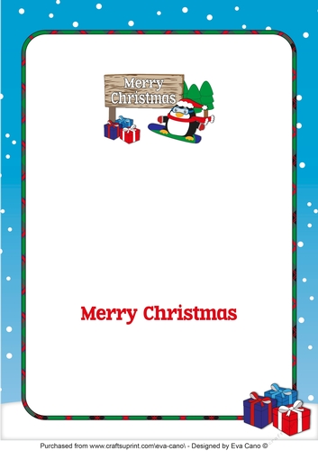 Christmas Fat Penguin Snowboarding with sign CHRISTMAS a5 insert
