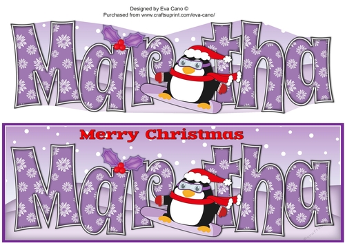 Christmas Fat Penguin Snowboarding MARTHA large dl