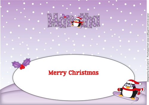 Christmas Fat Penguin Snowboarding MARTHA large dl insert