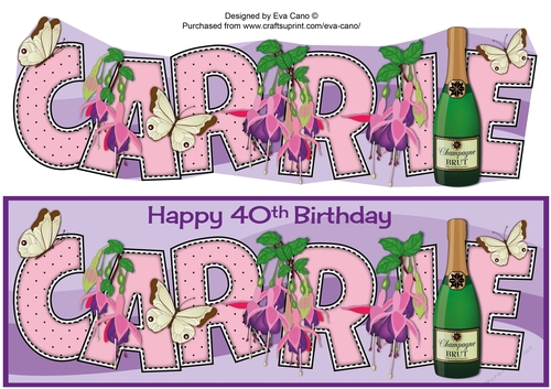Champagne, Fuchsias & Butterflies CARRIE 40th large dl