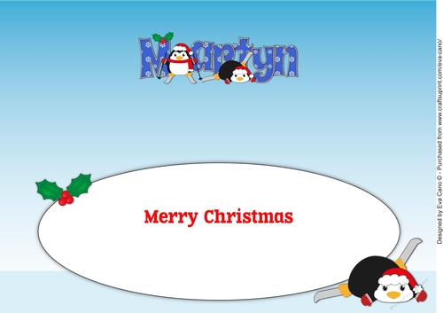 Christmas Fat Penguins Skiing MARTYN large dl insert