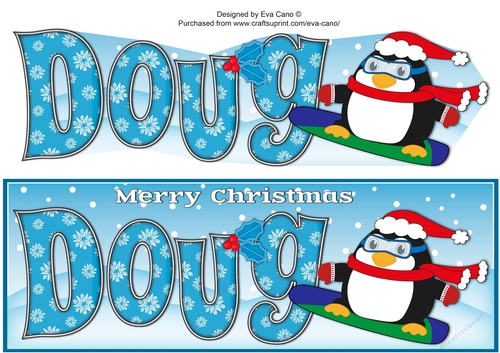 Christmas Fat Penguin Snowboarding DOUG large dl