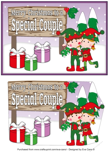 Christmas Elves with Mistletoe and sign SPECIAL COUPLE