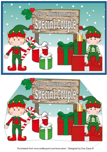 Christmas Elves with presents and sign SPECIAL COUPLE