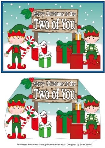 Christmas Elves with presents and sign TWO OF YOU