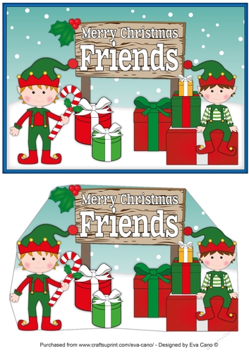 Christmas Elves with presents and sign FRIENDS