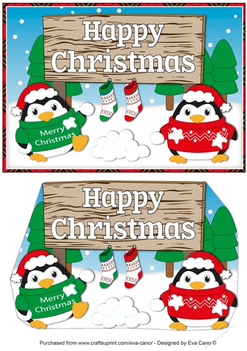 Christmas Fat Penguins with sign CHRISTMAS a5