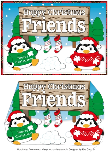 Christmas Fat Penguins with sign FRIENDS a5
