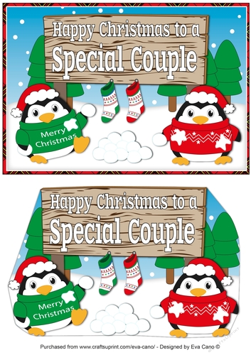 Christmas Fat Penguins with sign SPECIAL COUPLE a5