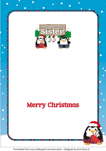 Scottish Christmas Fat Penguins with sign SISTER a5 insert