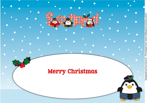 Scottish Christmas Fat Penguins SCOTLAND large dl insert