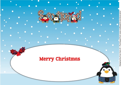Scottish Christmas Fat Penguins SCOTLAND large dl 2 insert
