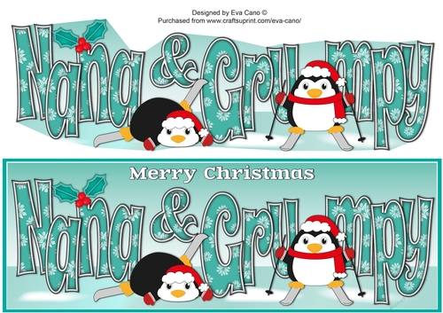 Christmas Fat Penguins Skiing NANA & GRUMPY large dl