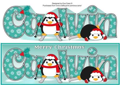 Christmas Fat Penguins Skiing CALVIN large dl