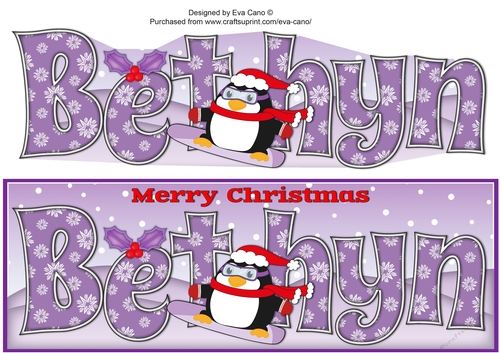 Christmas Fat Penguin Snowboarding BETHYN large dl