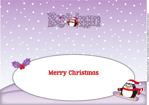 Christmas Fat Penguin Snowboarding BETHYN large dl insert