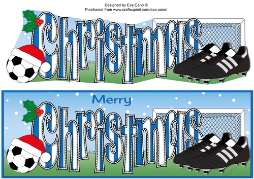 Xmas Football Boots & Football CHRISTMAS in blue & white large dl