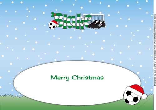 Xmas Football Boots & Football BLAKE in green & white large dl insert