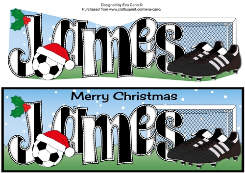 Xmas Football Boots & Football JAMES in black & white large dl