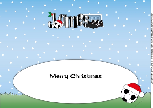 Xmas Football Boots & Football JAMES in black & white large dl insert