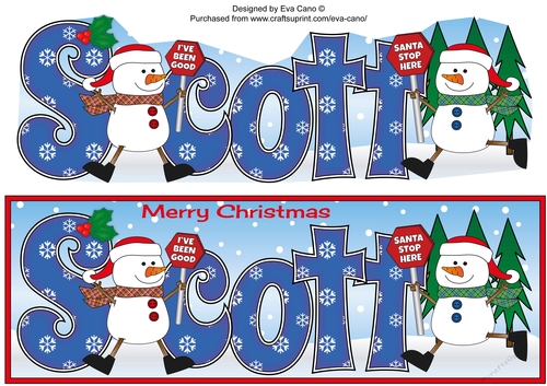 Friendly Snowmen with signs SCOTT large dl