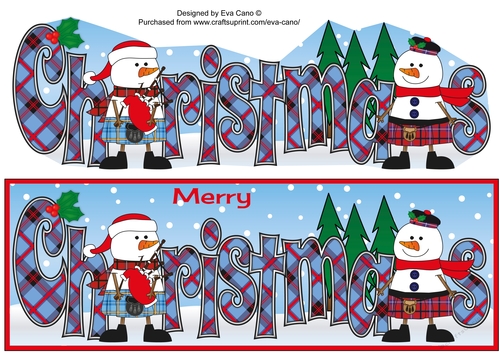 Friendly Scottish Snowmen CHRISTMAS large dl