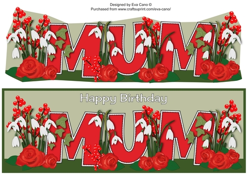Birthday Snowdrops, roses & berries MUM large dl