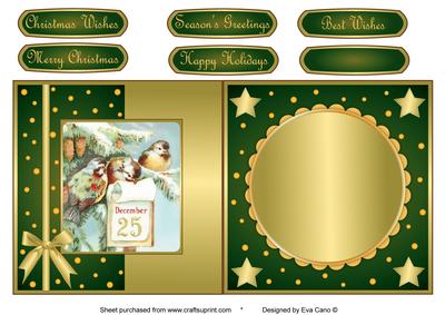 Vintage Christmas Birds Fold Back Green