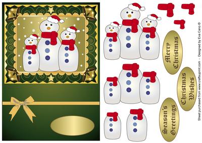 Snowman Family Decoupage Green