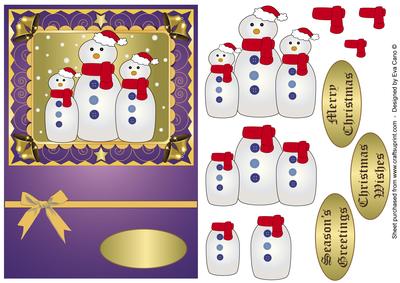 Snowman Family Decoupage Purple