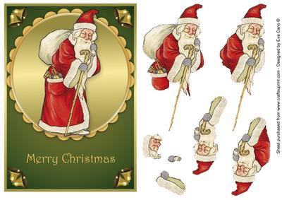 Vintage Santa Decoupage Green