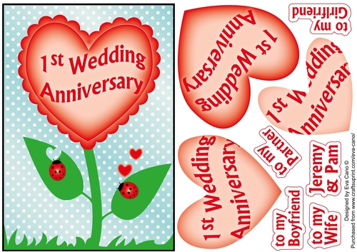 1st Wedding Anniversary Ladybirds Jeremy & Pam