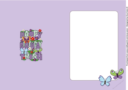 Flowers and Funny Butterflies HAPPY BIRTHDAY TRISH insert
