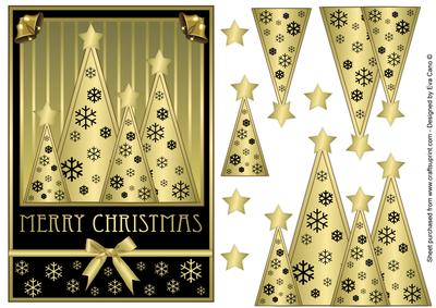 Snowflakes Christmas Trees Decoupage Black